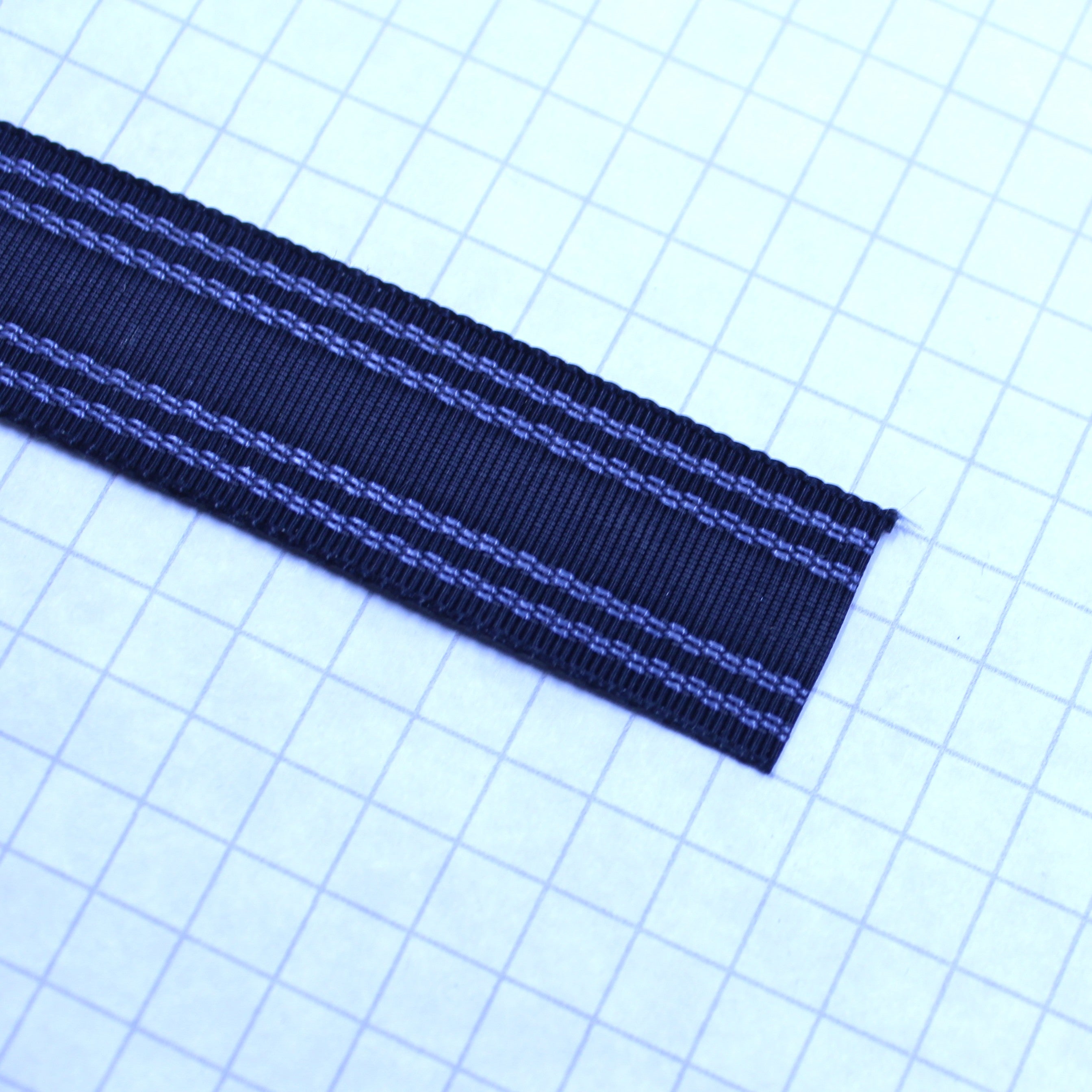 19mm black Petersham belting with blue stitching and cut end detail