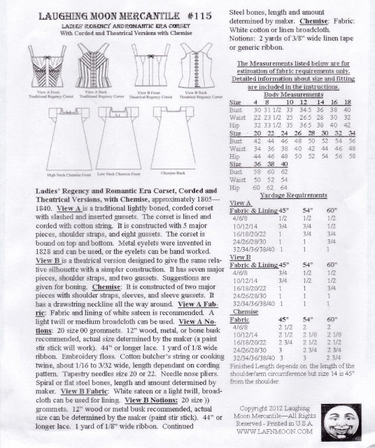 Pattern - Regency Era Corded Corset w/Corset & Chemise