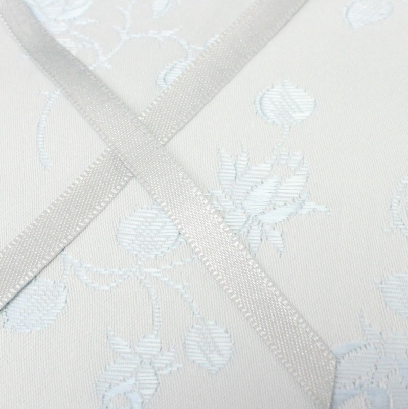 pale grey satin ribbon and brocade coutil