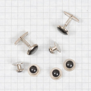 Shirt studs and cuff links, black w. silver rims