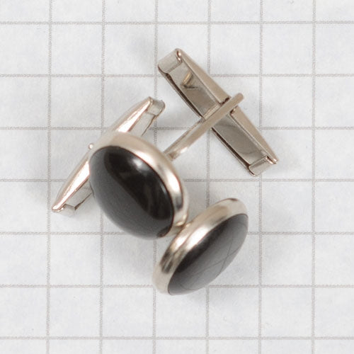 Cuff links, round - black with silver rims (sold by the piece)