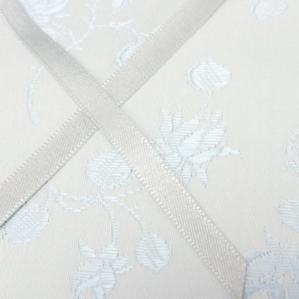 pale grey satin ribbon and brocade coutil