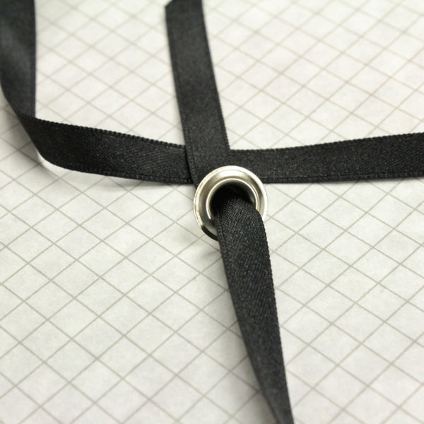 black satin ribbon with size 0 grommet for corset lacing