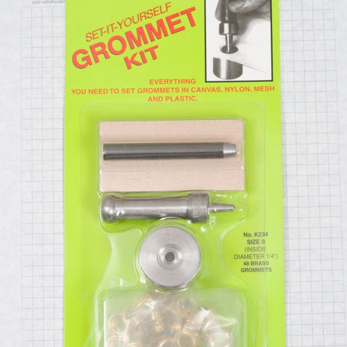 Grommet Setting Kit w. 4 doz. grommets, size #00 brass (domestic)