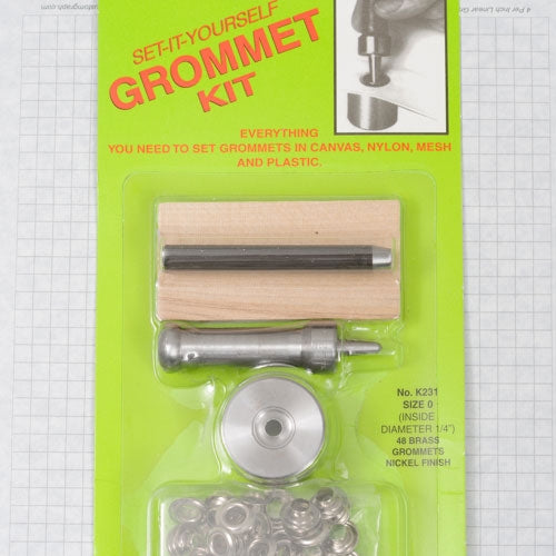Grommet setting kit w. 4 doz grommets, size 0 nickel (domestic)