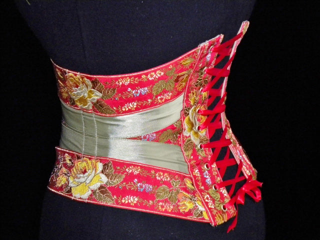 Red brocade ribbon corset