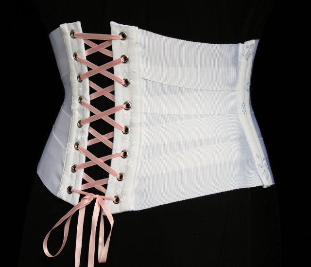 ribbon corset back view. Made with petersham ribbon 50mm wide